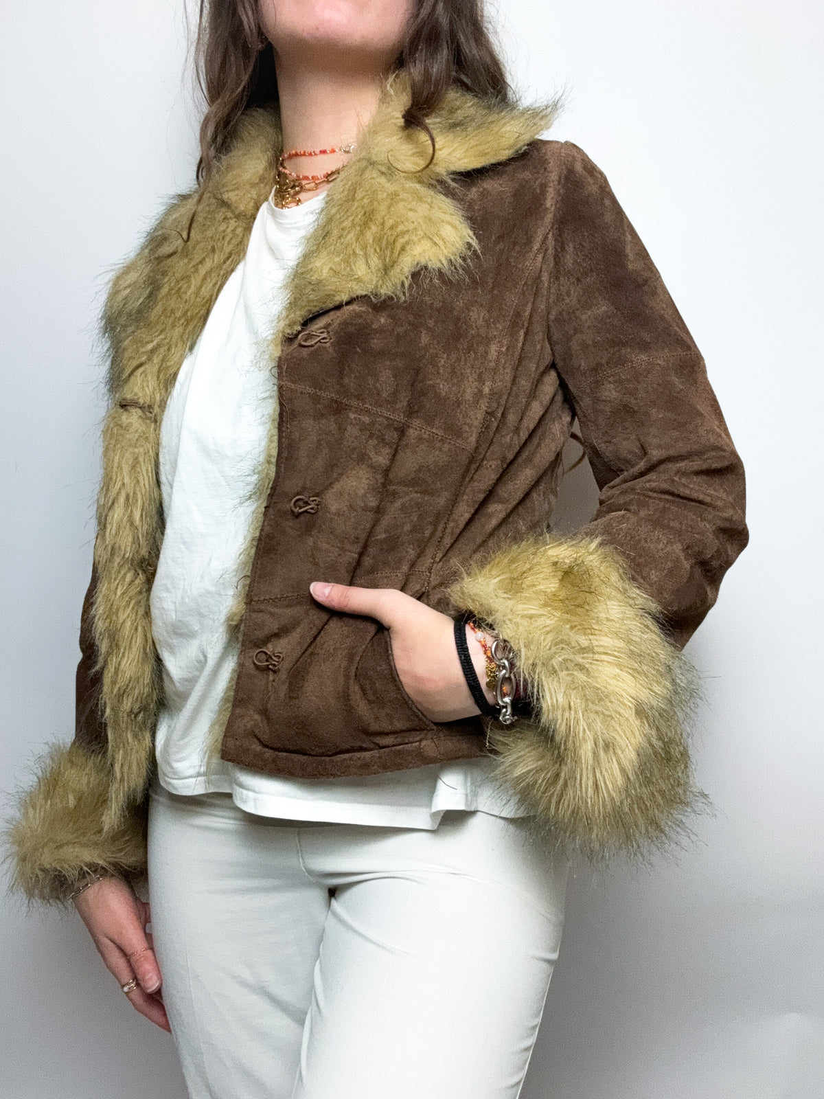 Veste en mouton retourné brun M