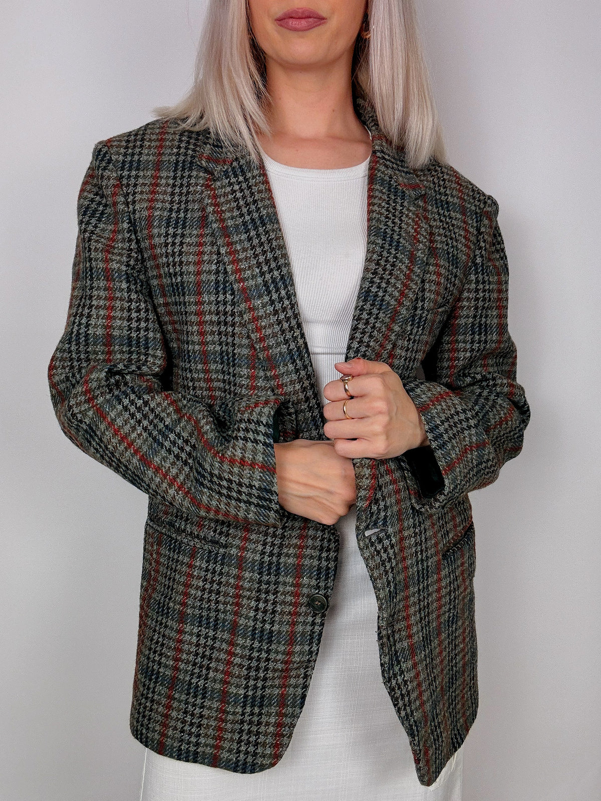 Vintage grey-blue plaid blazer jacket