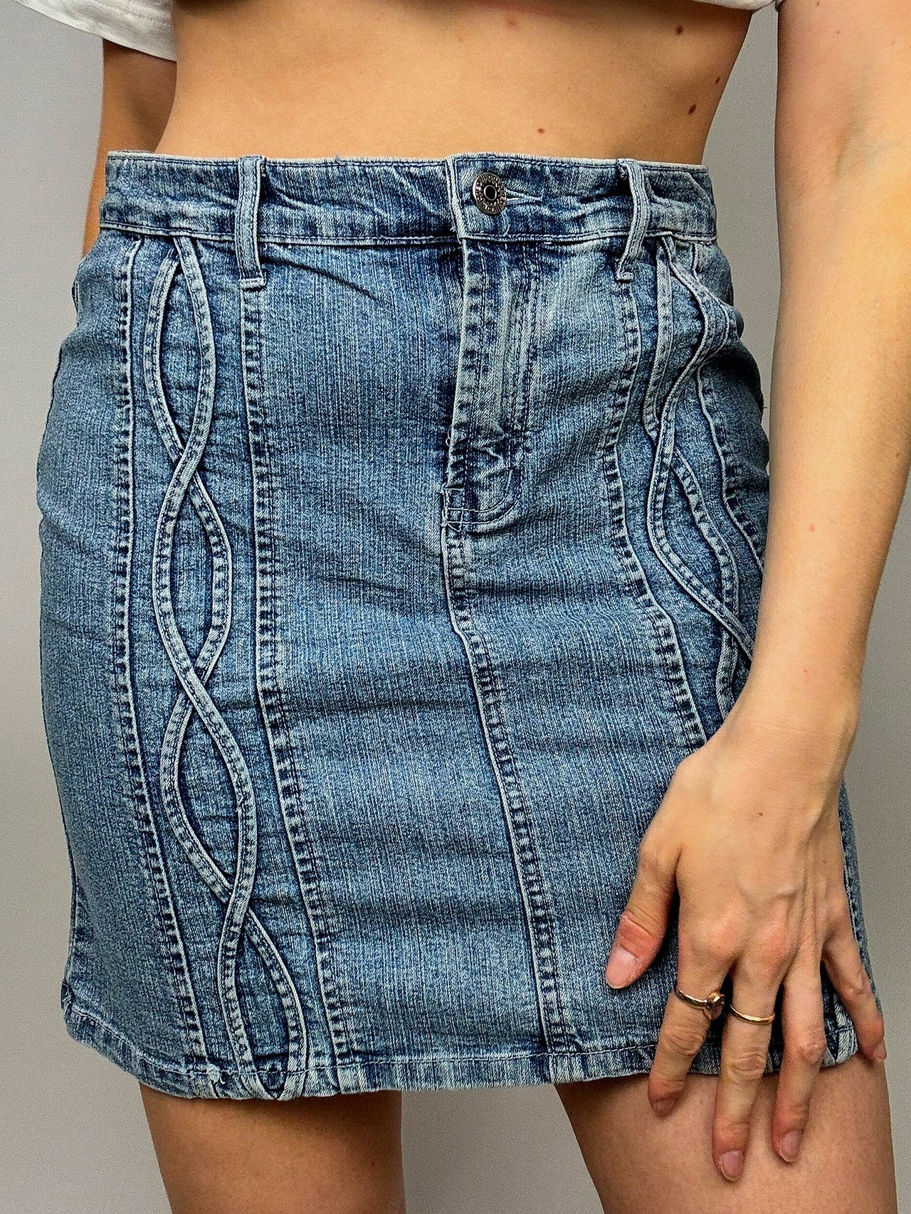 Vintage Mini Denim Skirt with Pattern