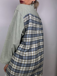 Vintage blue and gray plaid shirt with mesh sleeves