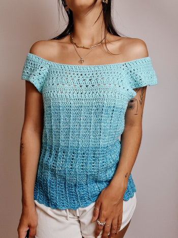 Top vintage en crochet turquoise