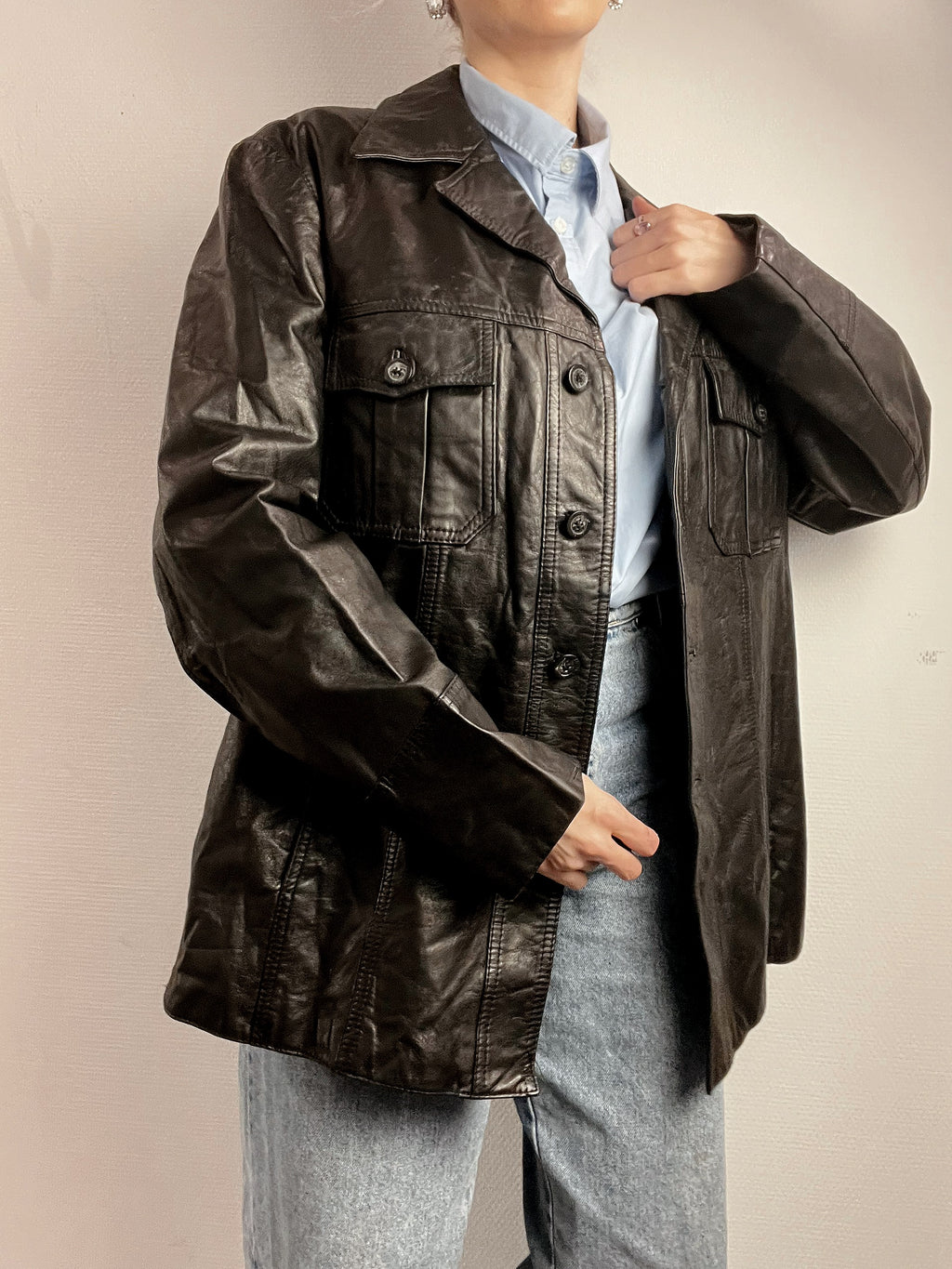 Vintage Black Leather Blazer Jacket M/L 