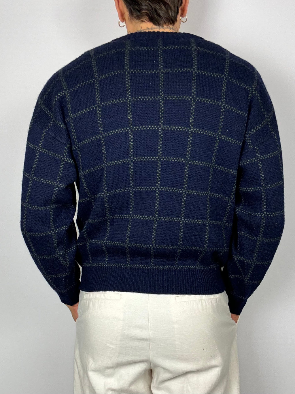 Green/blue plaid button cardigan