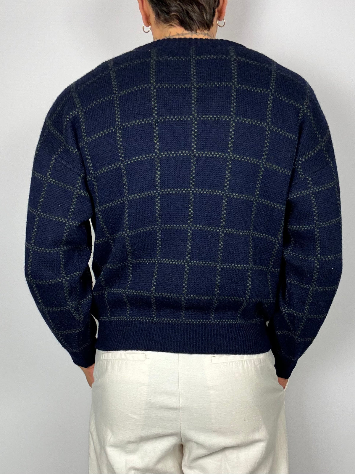 Green/blue plaid button cardigan