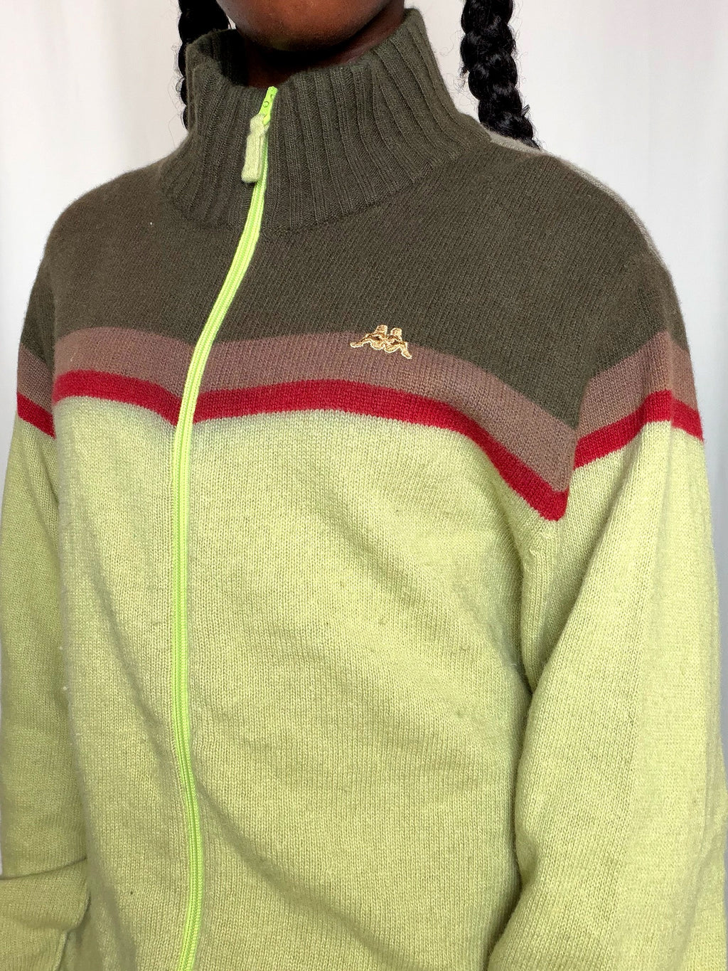 Cardigan à zip vert Kappa L vintage