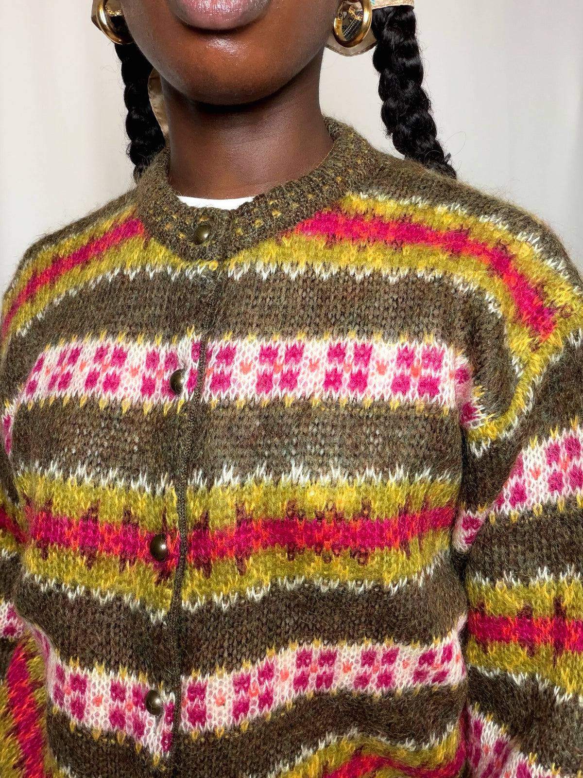 Cardigan rayé vert et rose Benetton S vintage