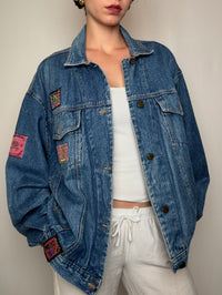 Veste en jean bleue avec détails L/XL vintage