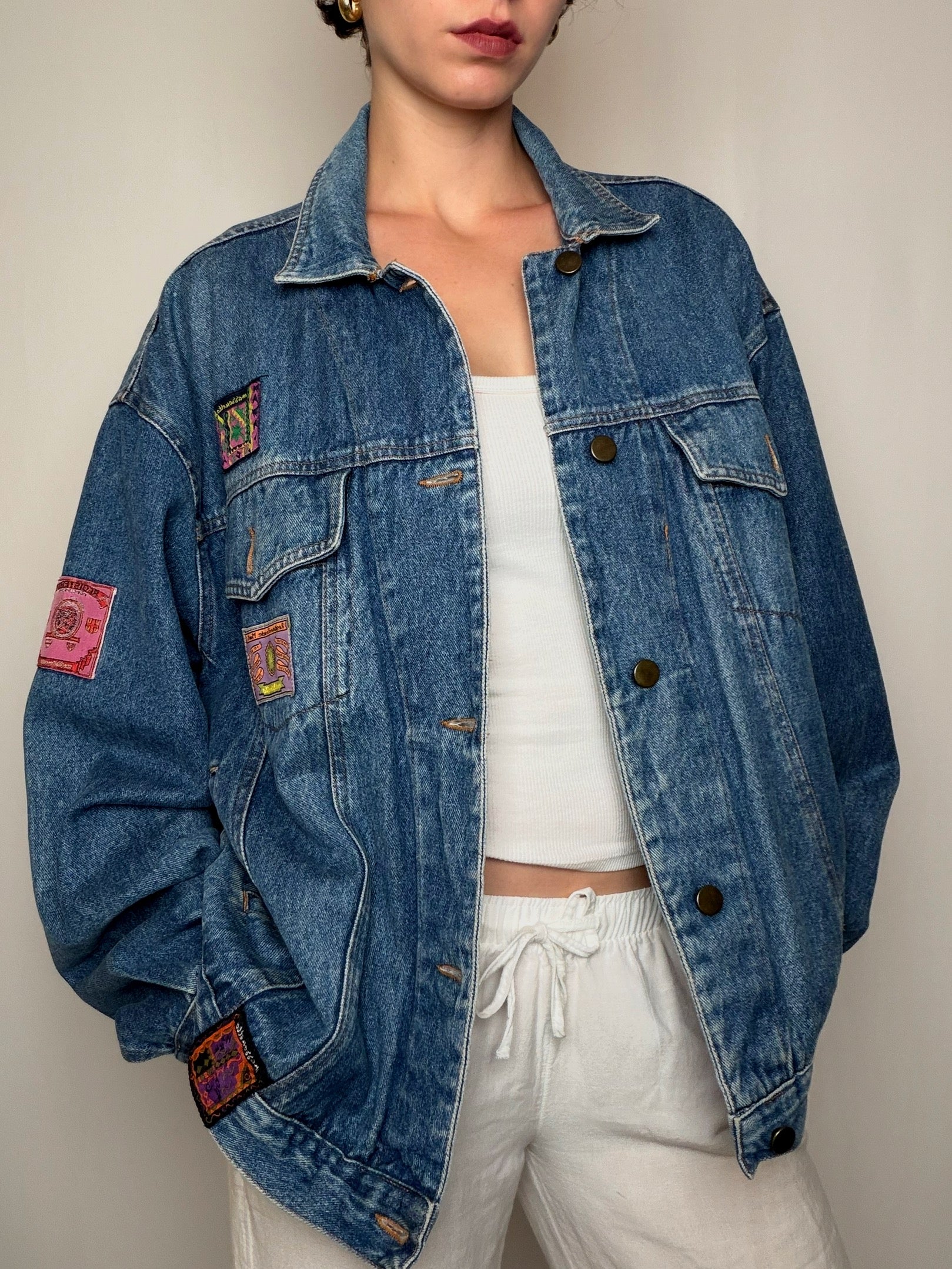 Veste en jean bleue avec détails L/XL vintage