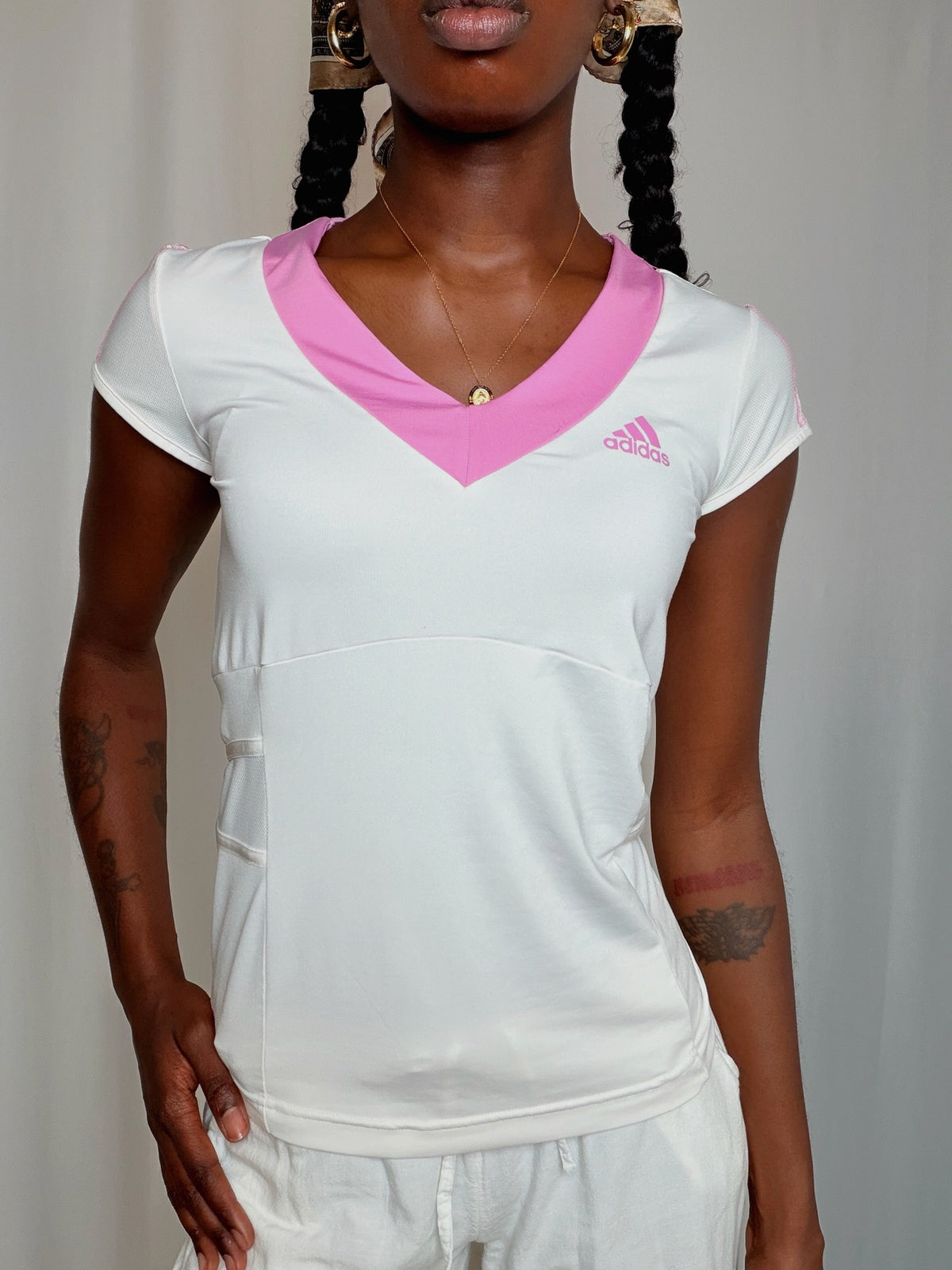 Tshirt Blanc Et Rose Adidas M vintage