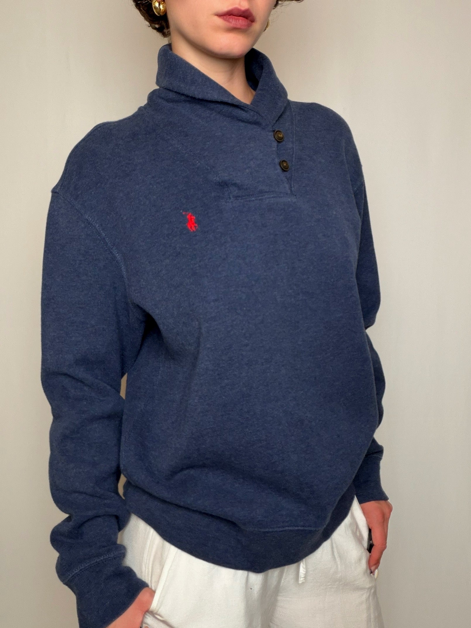 Sweat col chale bleu Ralph Lauren L vintage