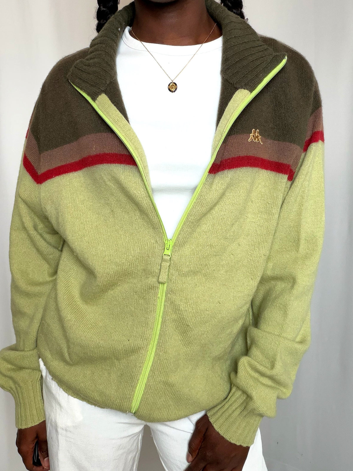 Cardigan à zip vert Kappa L vintage