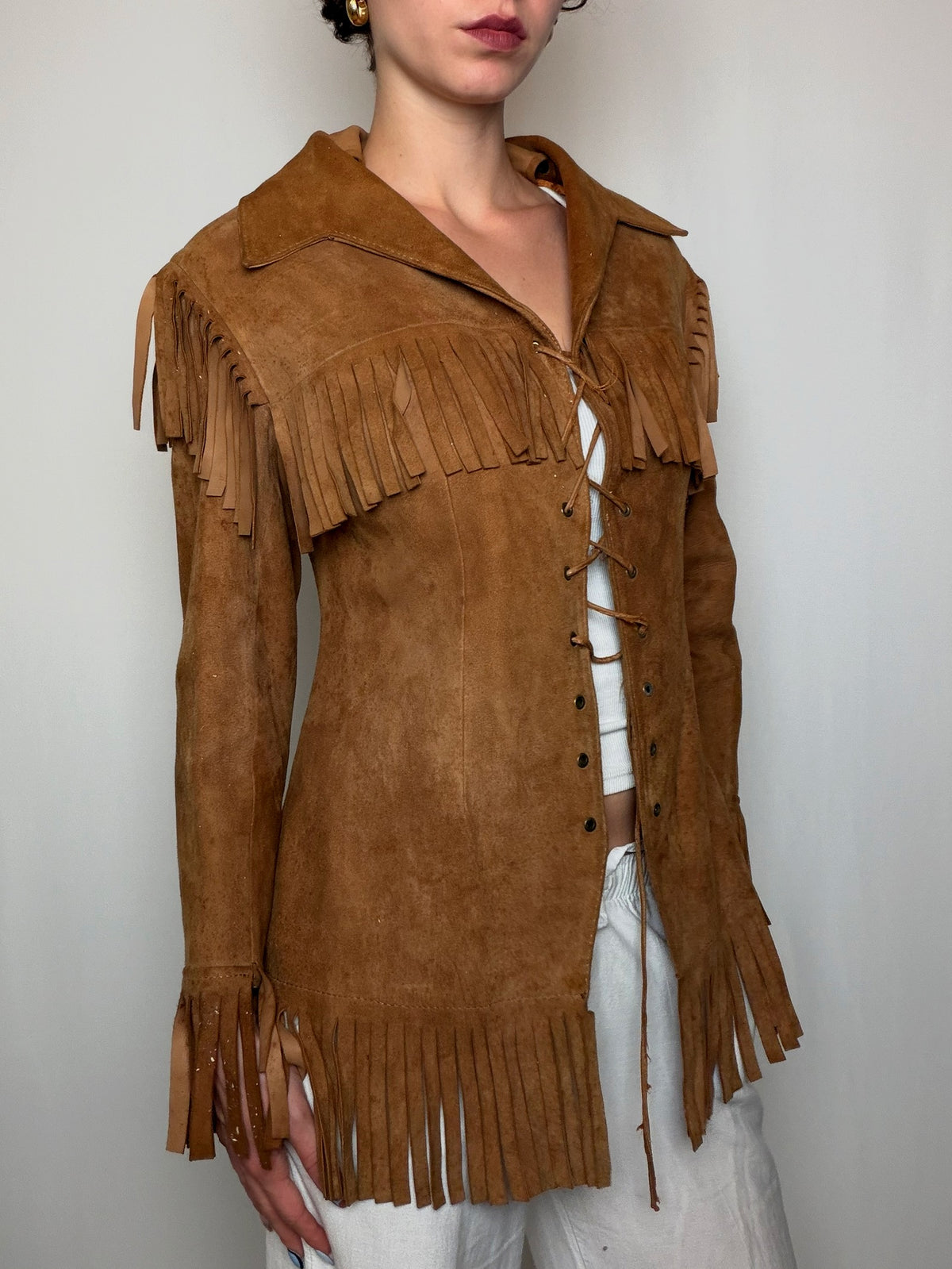 Veste en daim camel S vintage