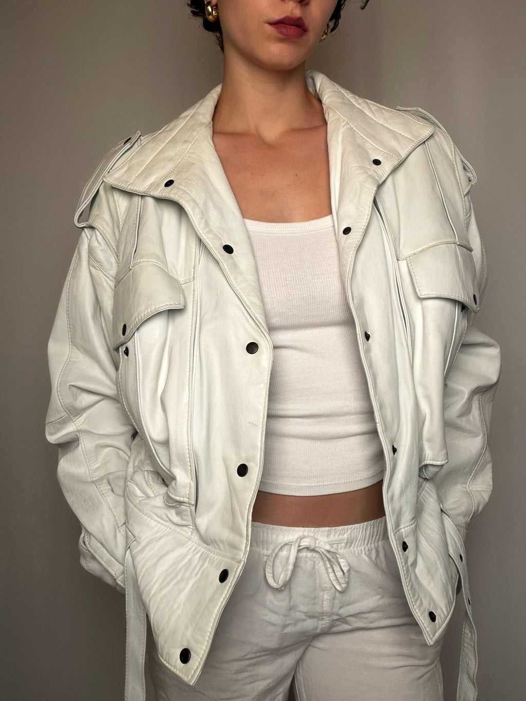 Veste en cuir Blanc Cassé M vintage