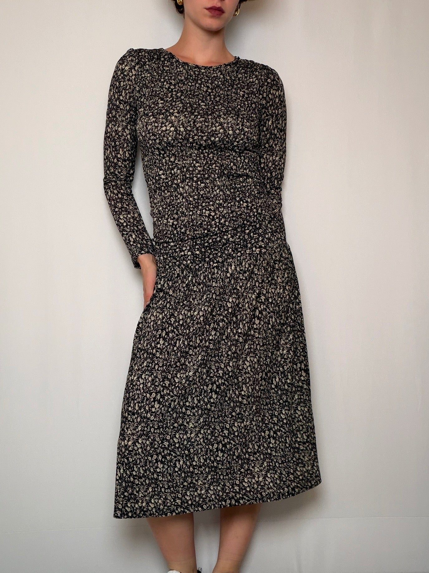 Robe longue smockée à fleurs M/L vintage