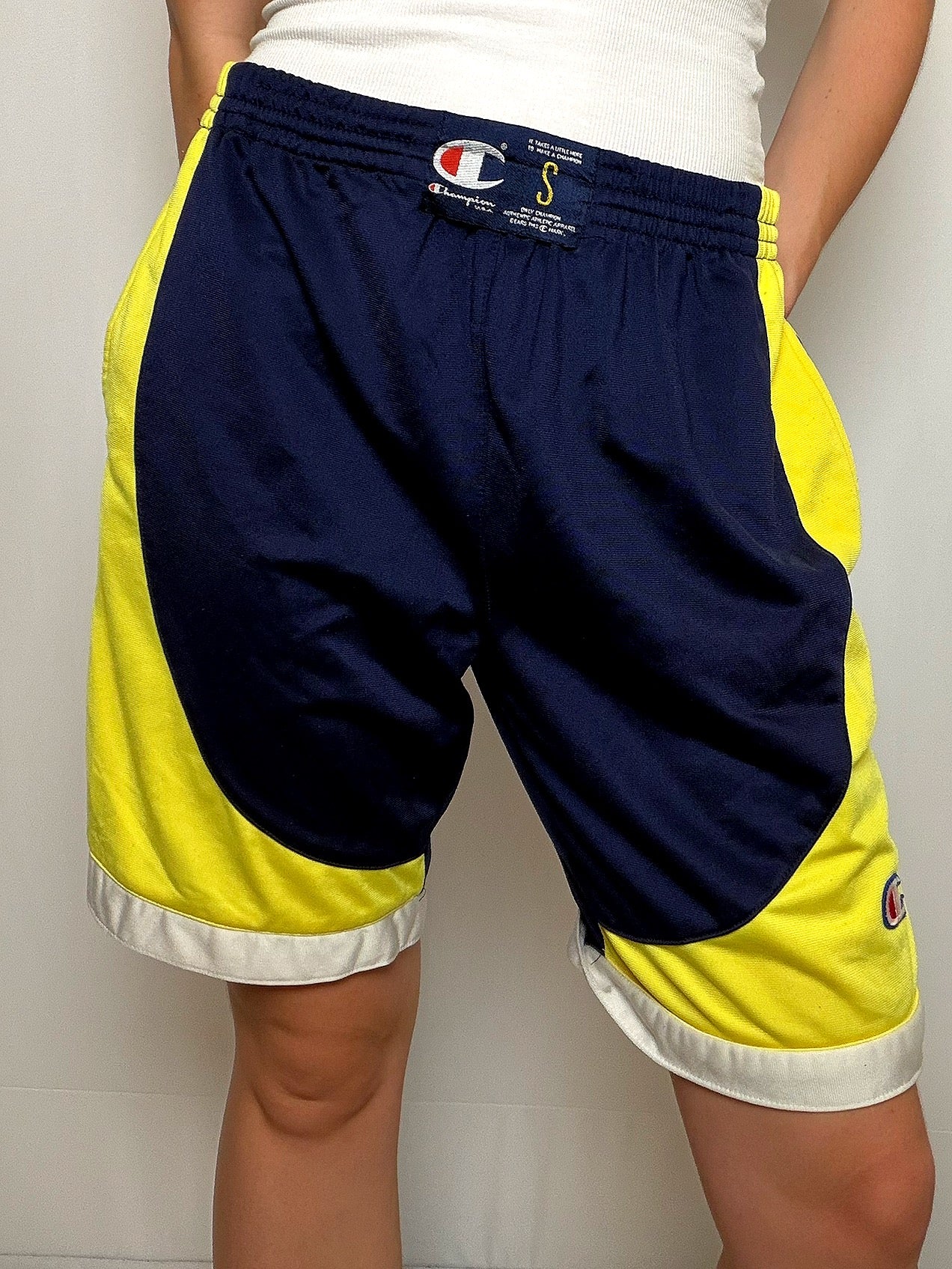 Short de sport Bleu et jaune Champion S vintage
