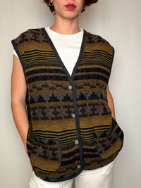 Gilet imprimé brun vintage