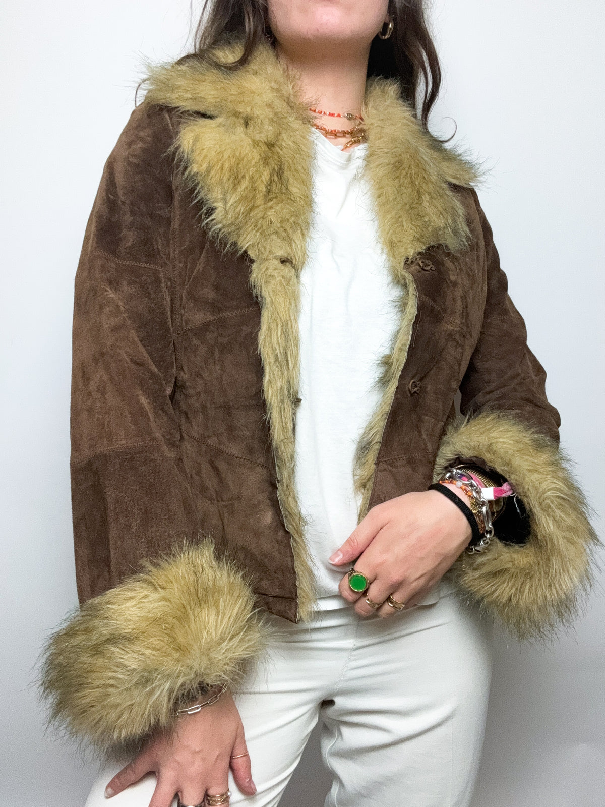 Veste en mouton retourné brun M
