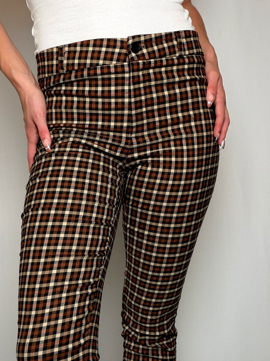 Pantalon à carreaux brun S vintage