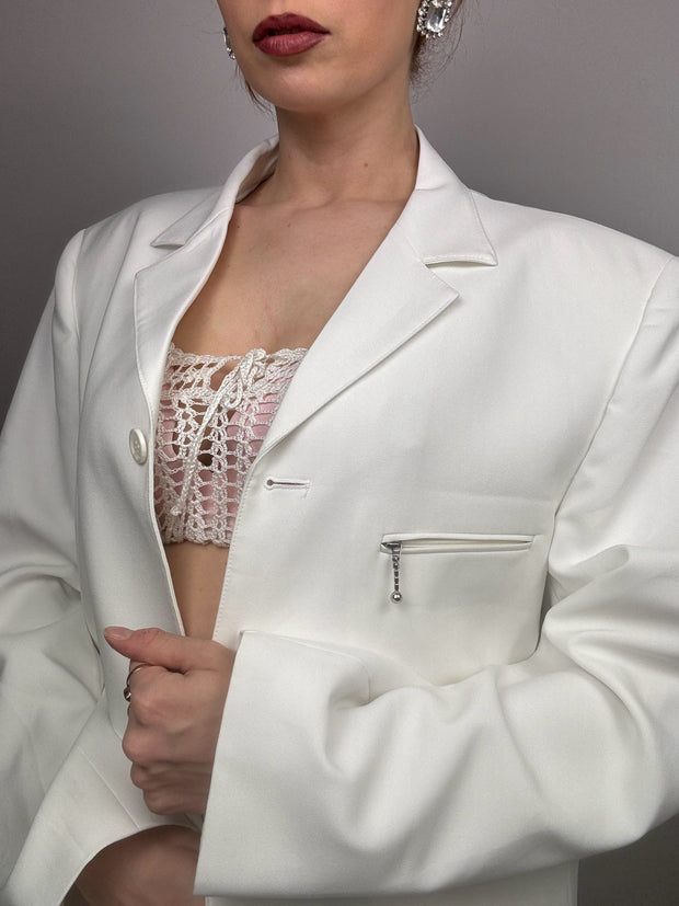 Longue veste blazer vintage blanc M/L