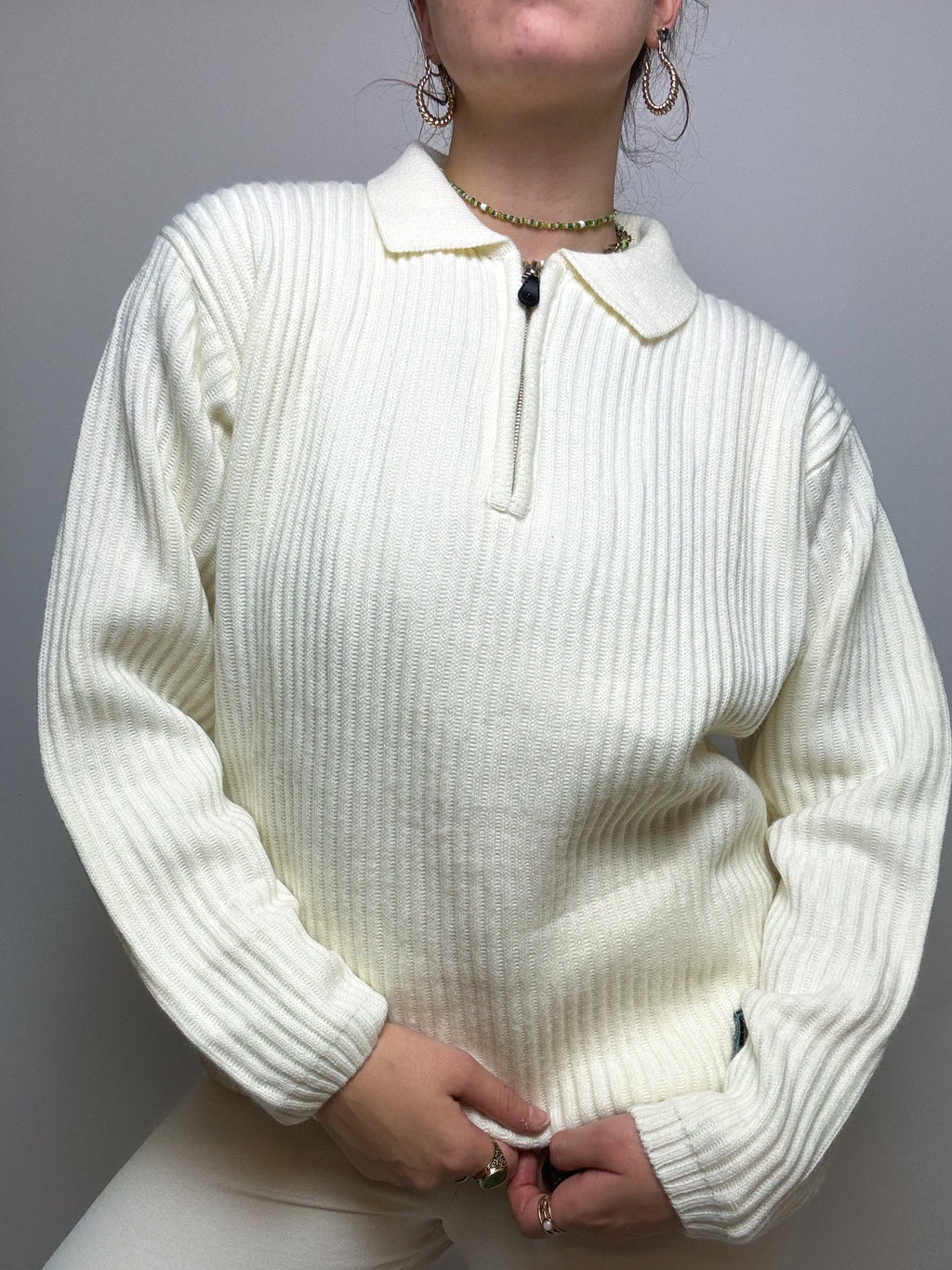 White zipped sweater Vintage L