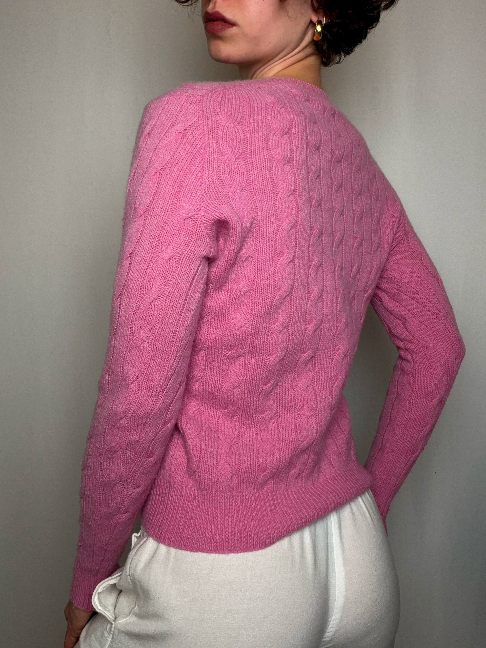 Pull tressé Rose Ralph Lauren S vintage