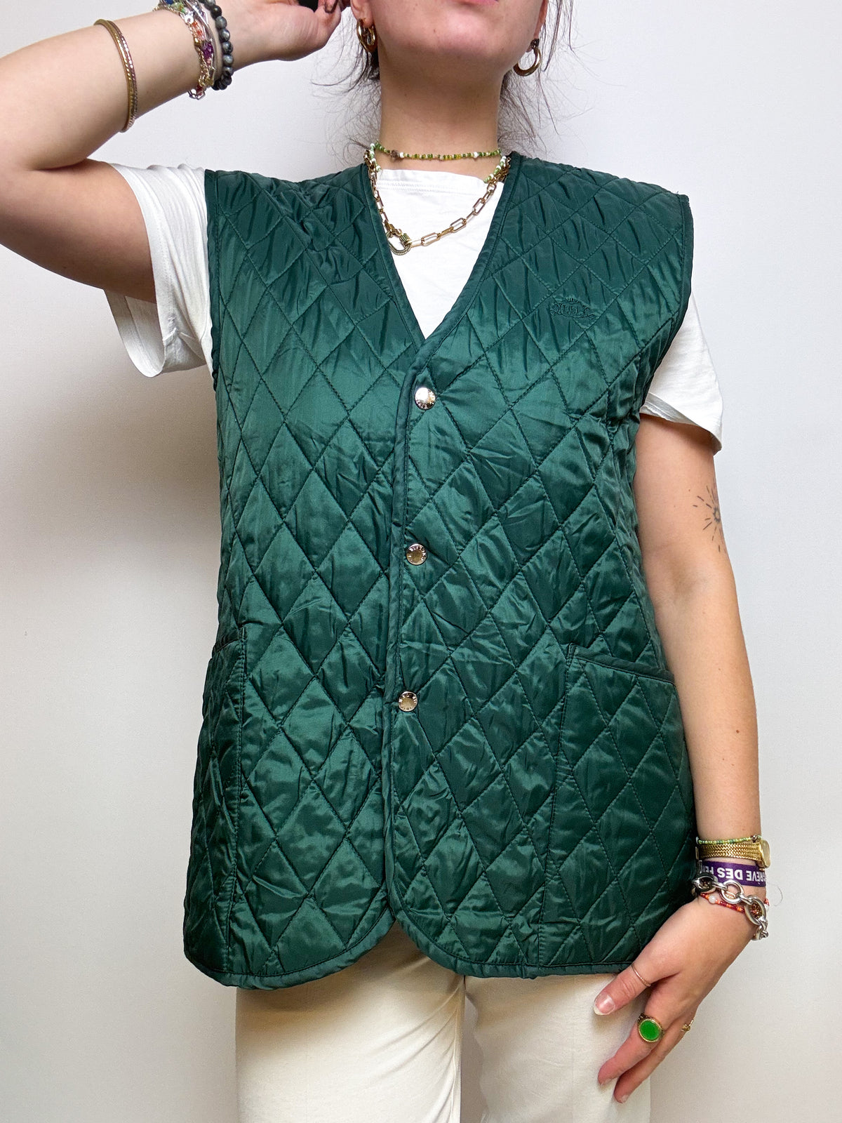 Gilet matelassée vert vintage L
