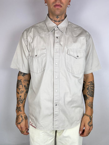 Beige denim short sleeve shirt