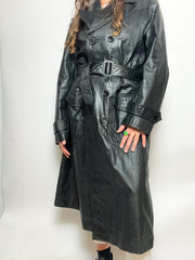 Black vintage leather coat L 