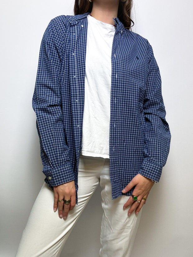 Chemise vintage à carreaux bleu et blanc Ralph Lauren M/L