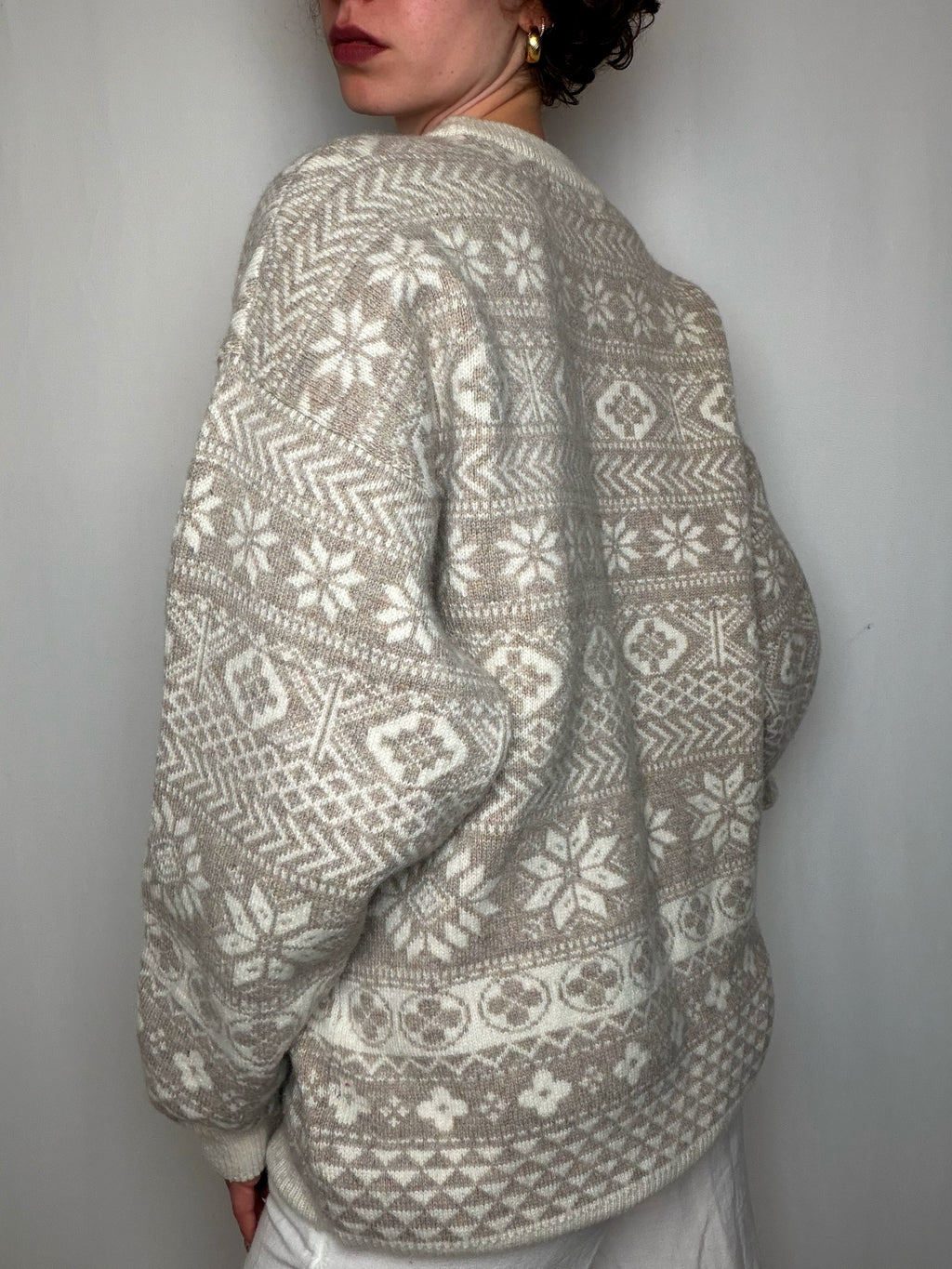 Pull imprimé beige M vintage