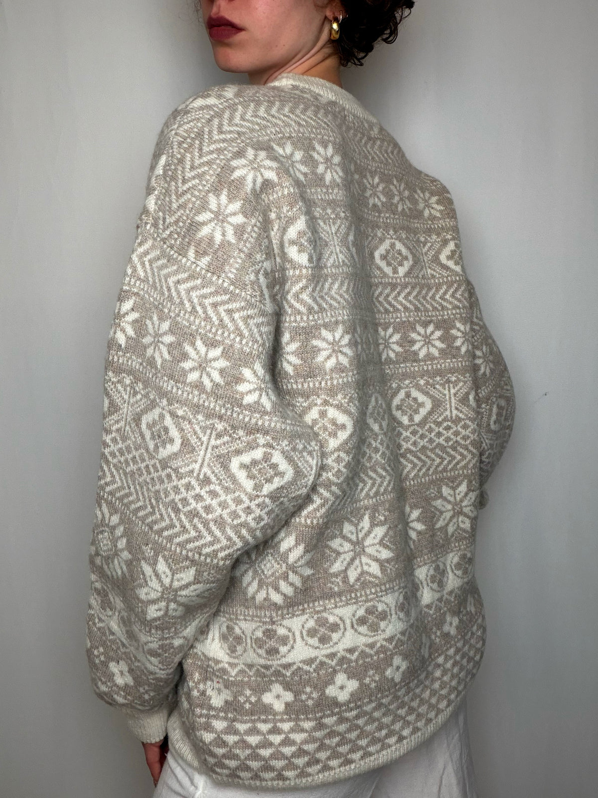 Pull imprimé beige M vintage
