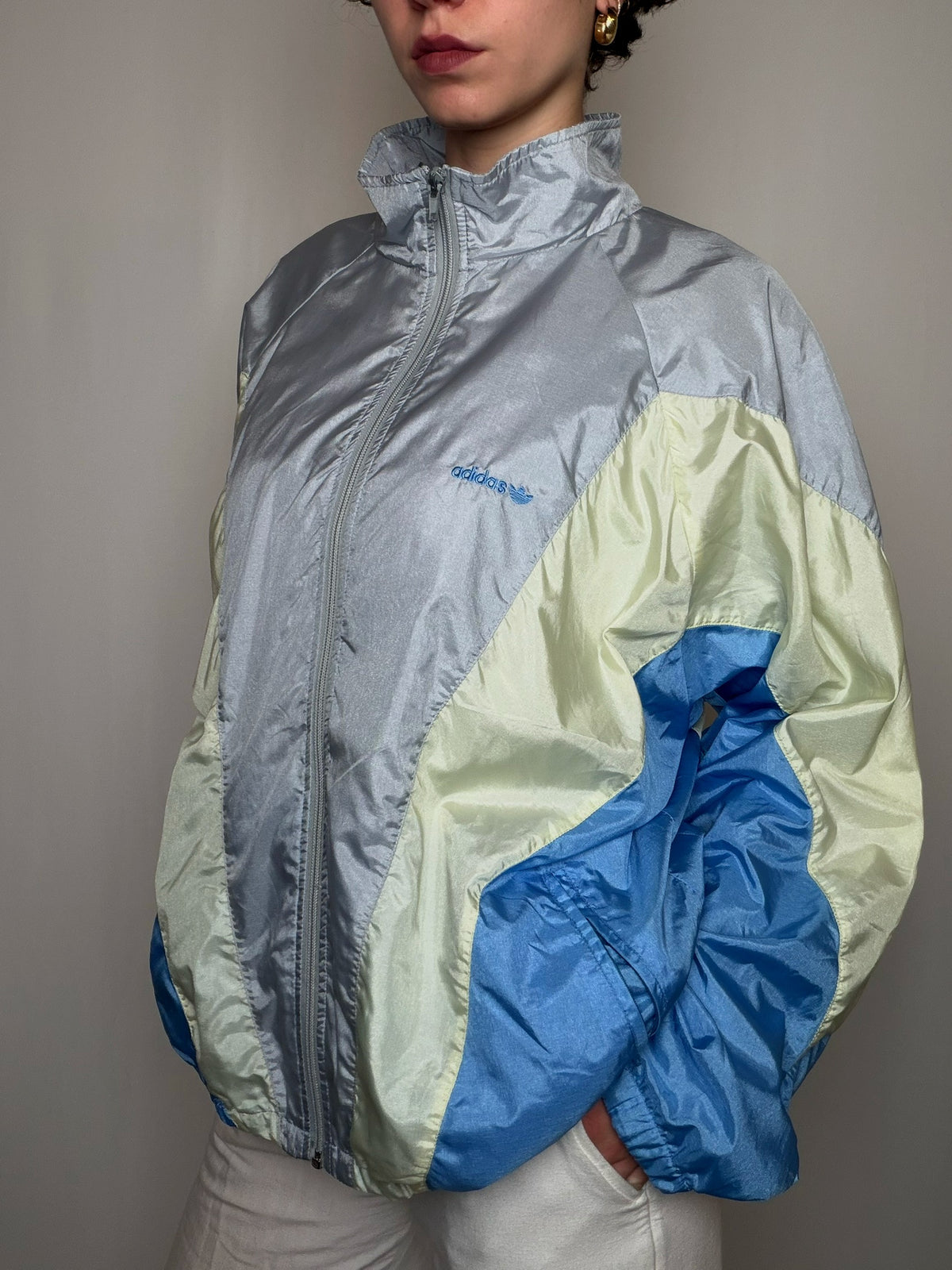 Jacket de sport Gris Argent / Multicolore Adidas L vintage