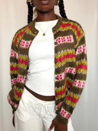 Cardigan rayé vert et rose Benetton S vintage