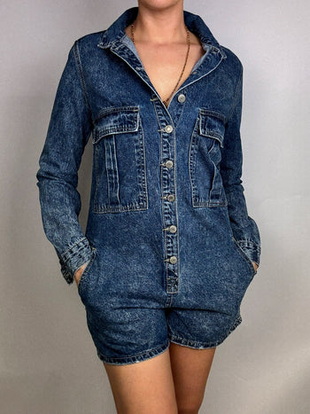 Langärmliger Denim-Jumpsuit