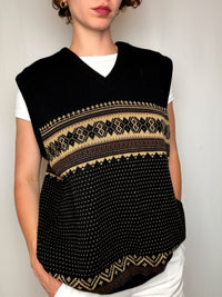 Gilet Noir Et Beige À Imprimé Géométrique vintage