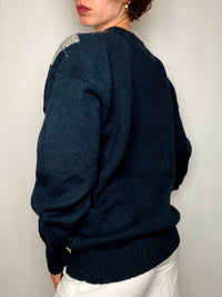 Pull bleu marine à motifs argyle vintage