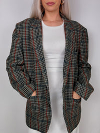 Vintage grey-blue plaid blazer jacket