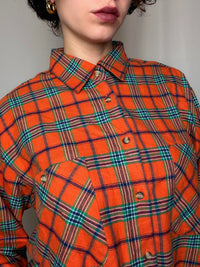 Chemise en flannelle orange à carreaux M vintage