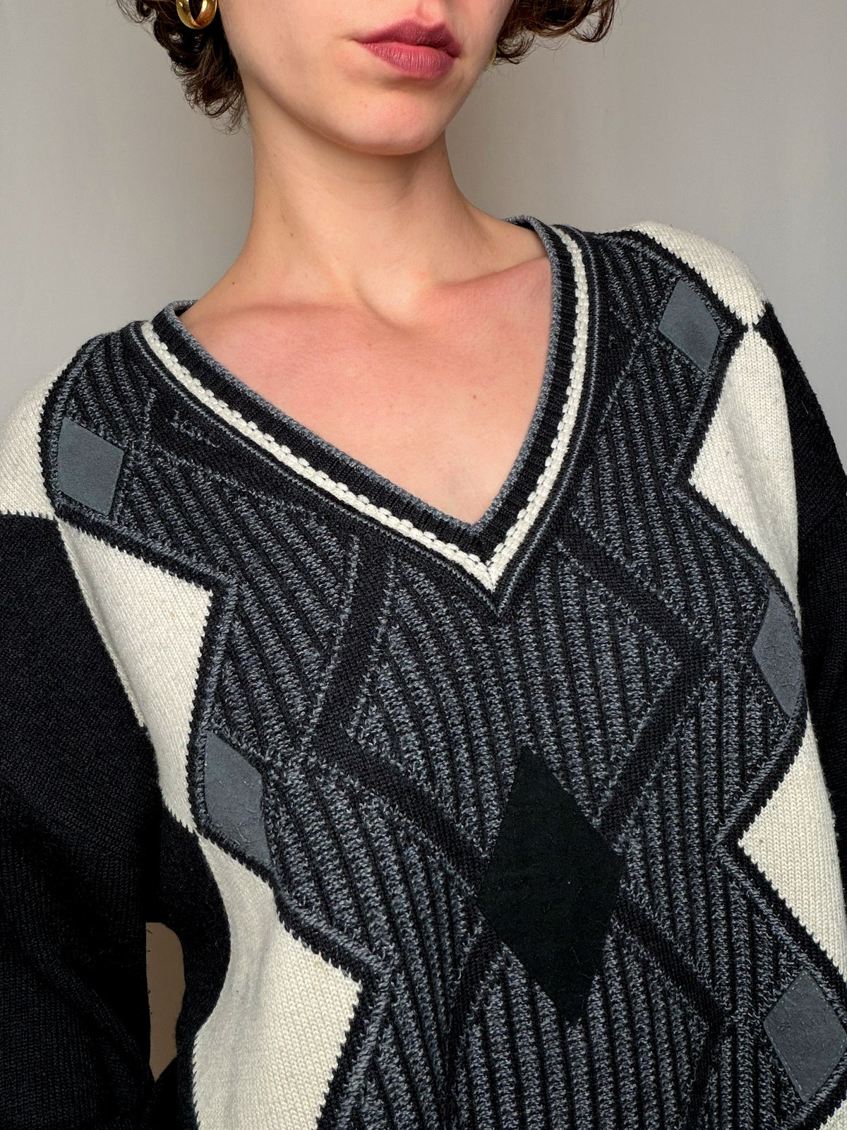 Pull Noir Et Écru XL vintage