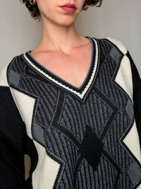 Pull Noir Et Écru XL vintage