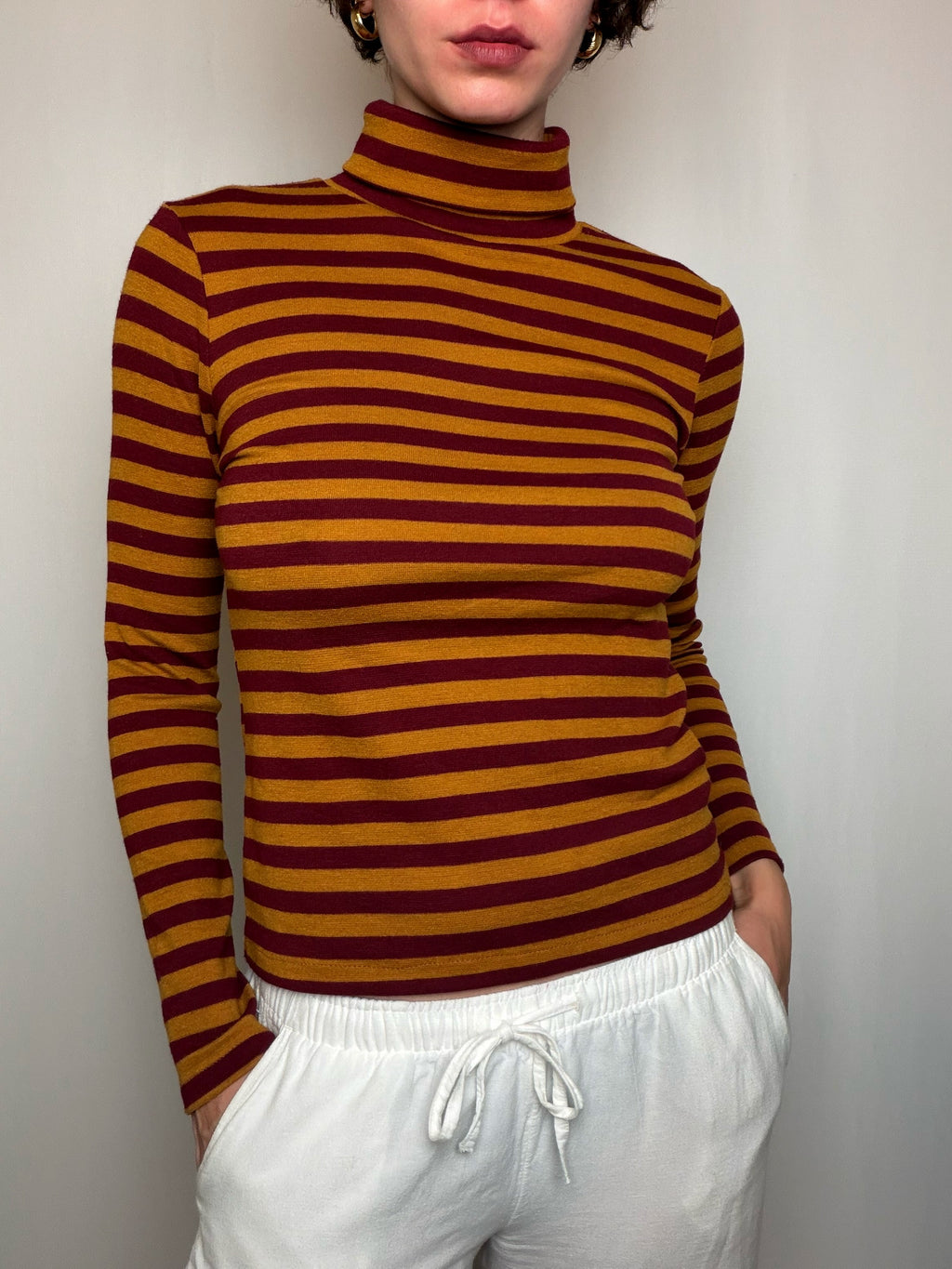 Pull fin col roulé rayé S/M vintage