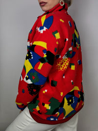 Rot/Gelb/Blau/Grün gemusterter Fleece mit Reißverschluss