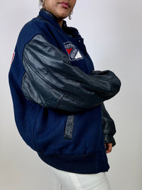 American bomber navy blue/black leather sleeves Vintage L