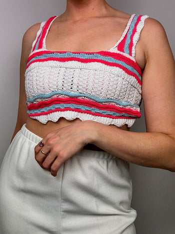 Vintage pink and white crochet top