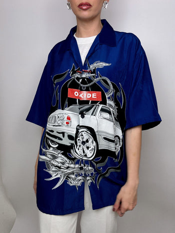 XXL blaues Vintage-Drachenshirt