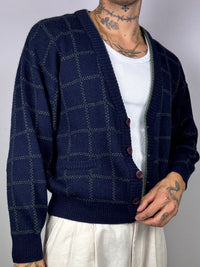 Green/blue plaid button cardigan