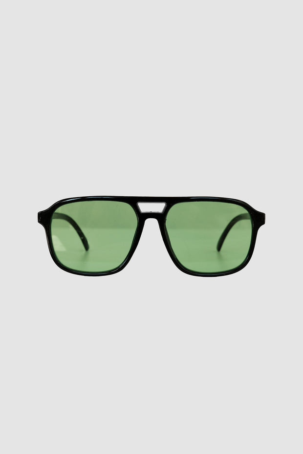 Vintage 70er Jahre recycelte schwarze Brille mit grünen Gläsern 