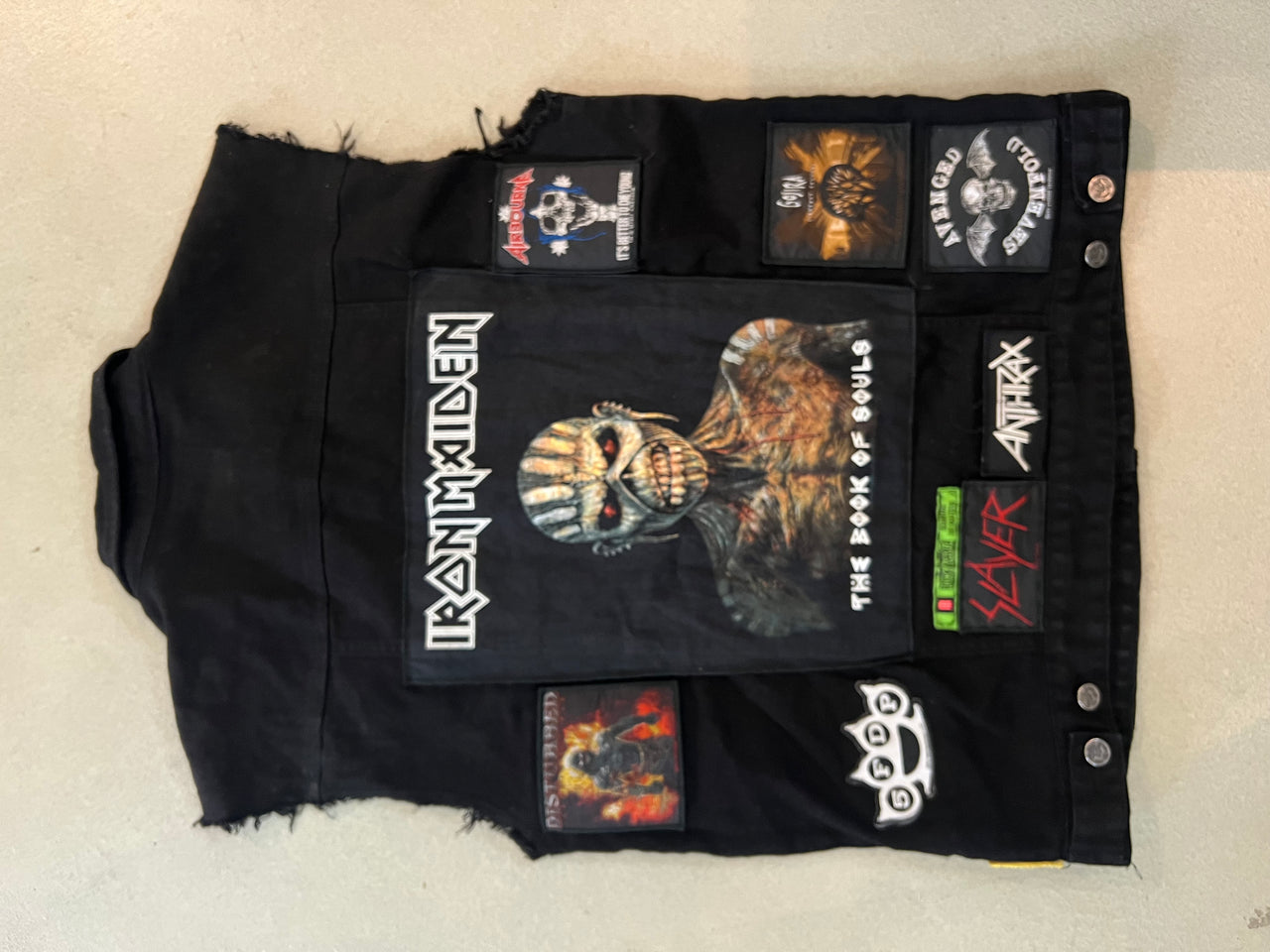 Iron Maiden black denim vest with patch