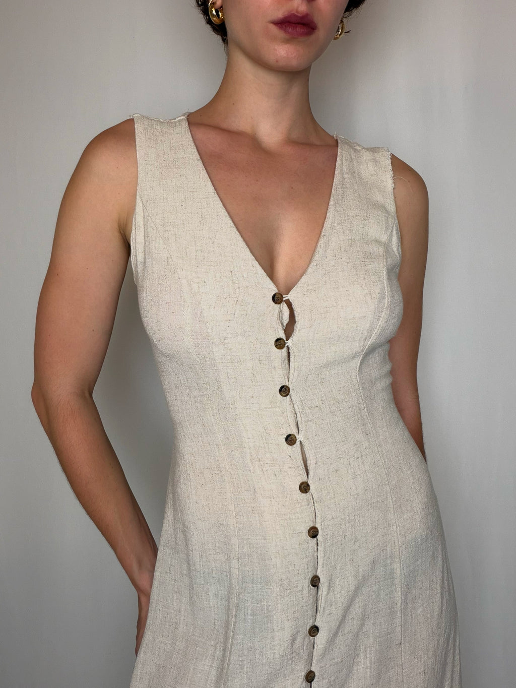 Robe beige en lin S vintage