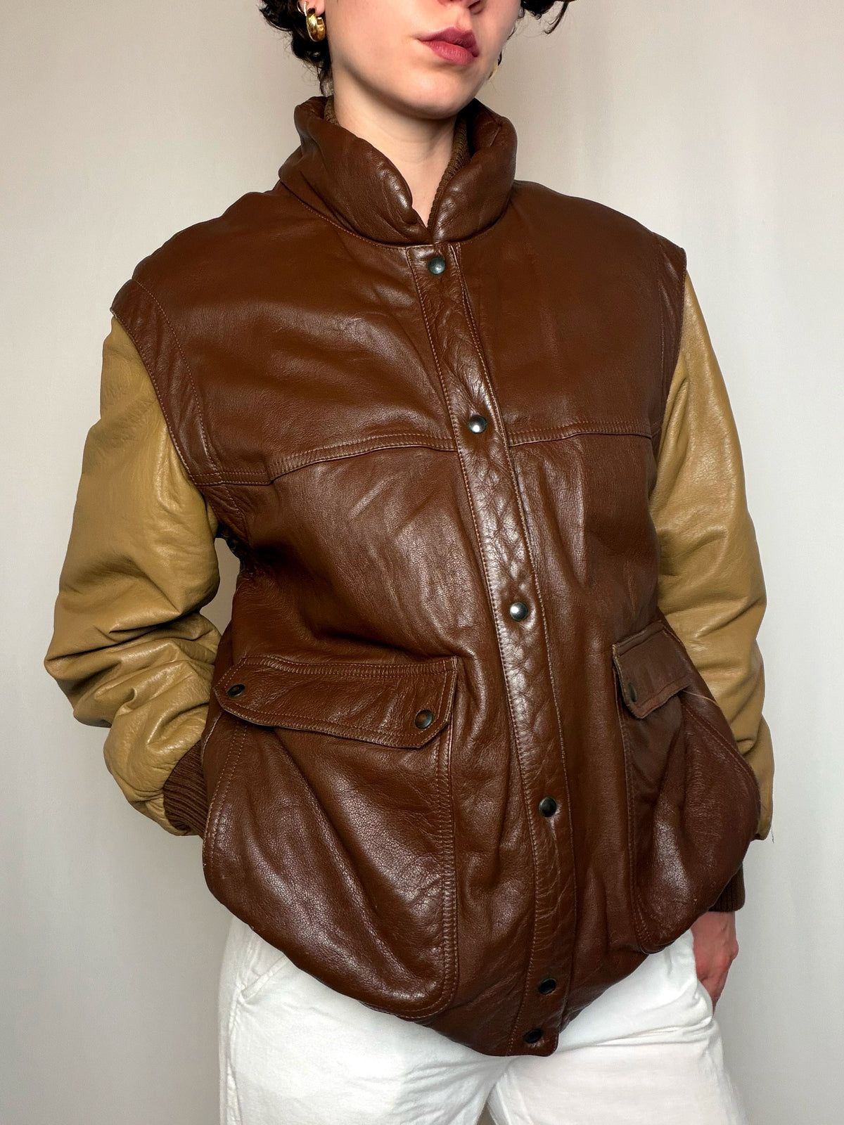 Veste en cuir bicolore M/L vintage